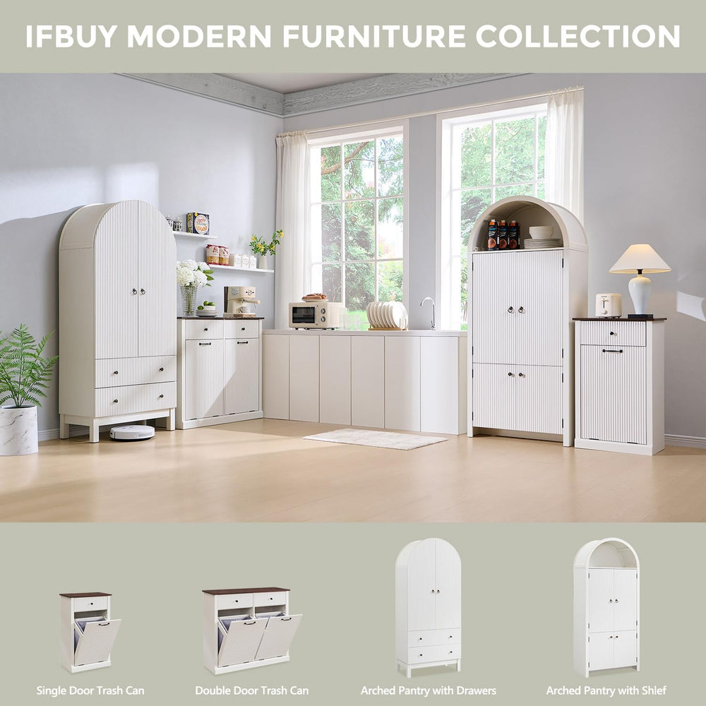 IFBUY Triple Tilt Out Laundry Hamper Cabinet, Modern Fluted Trash Can Cabinet...