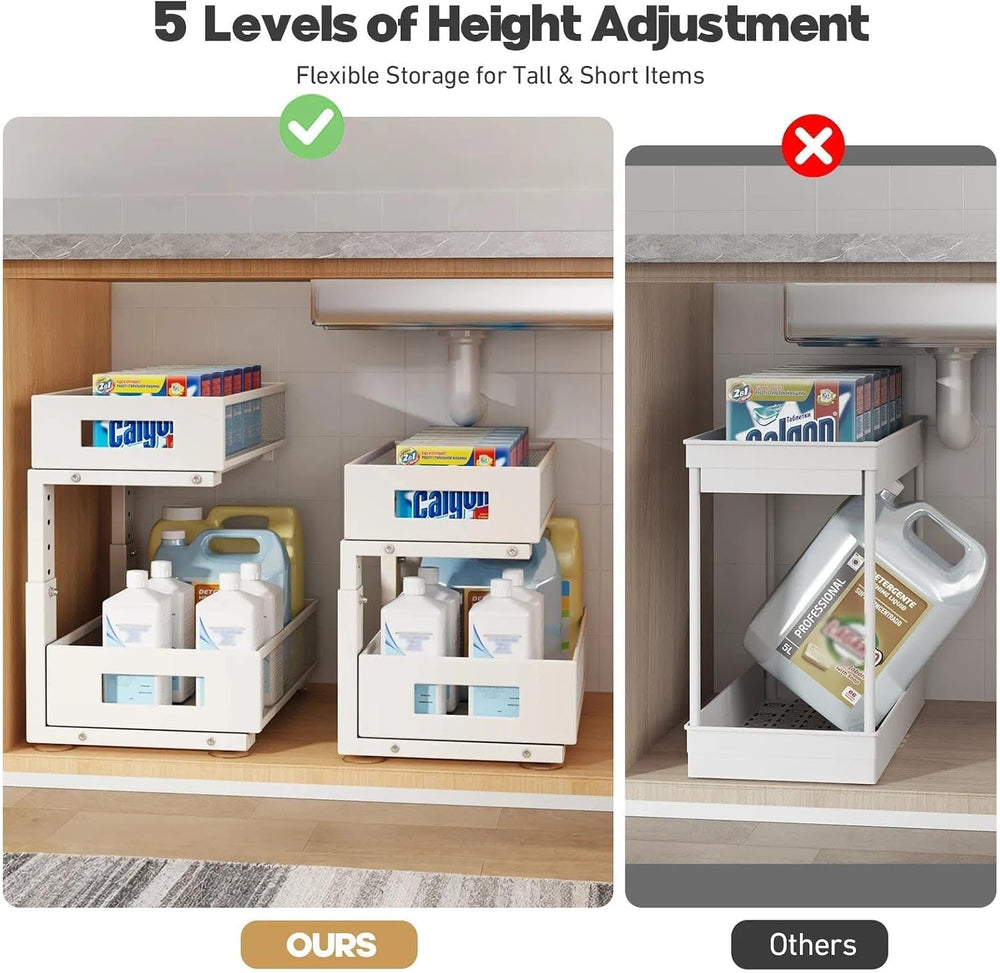 Under Sink Organizer, 2-Tier Dual Pull Out Cabinet Organizer Drawers With Smo...