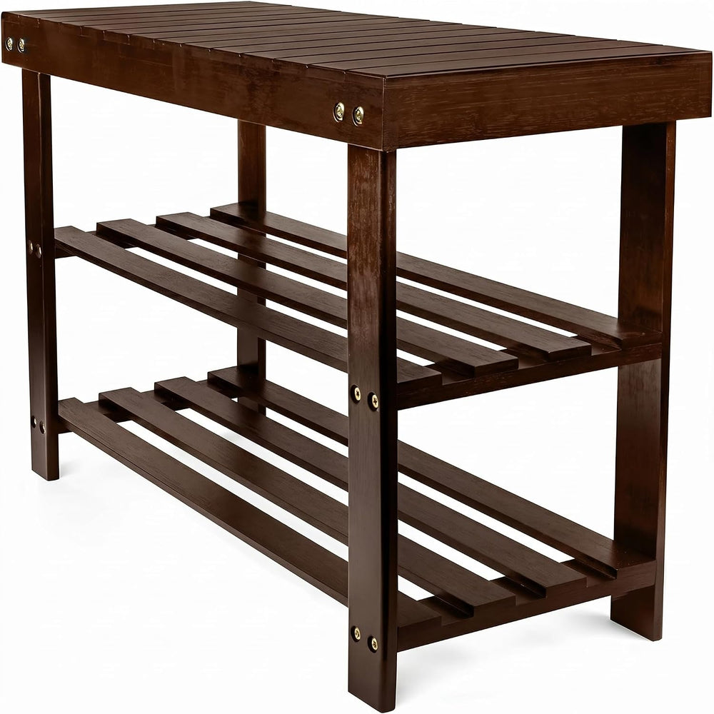 Homemaid Living Bamboo 3 Tier Shoe Rack Bench, Premium Shoe Organizer or Entr...