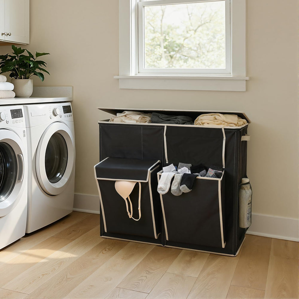 SOLEDI 220L Laundry Hamper 3 Section with Lid and 2 Side Pockets