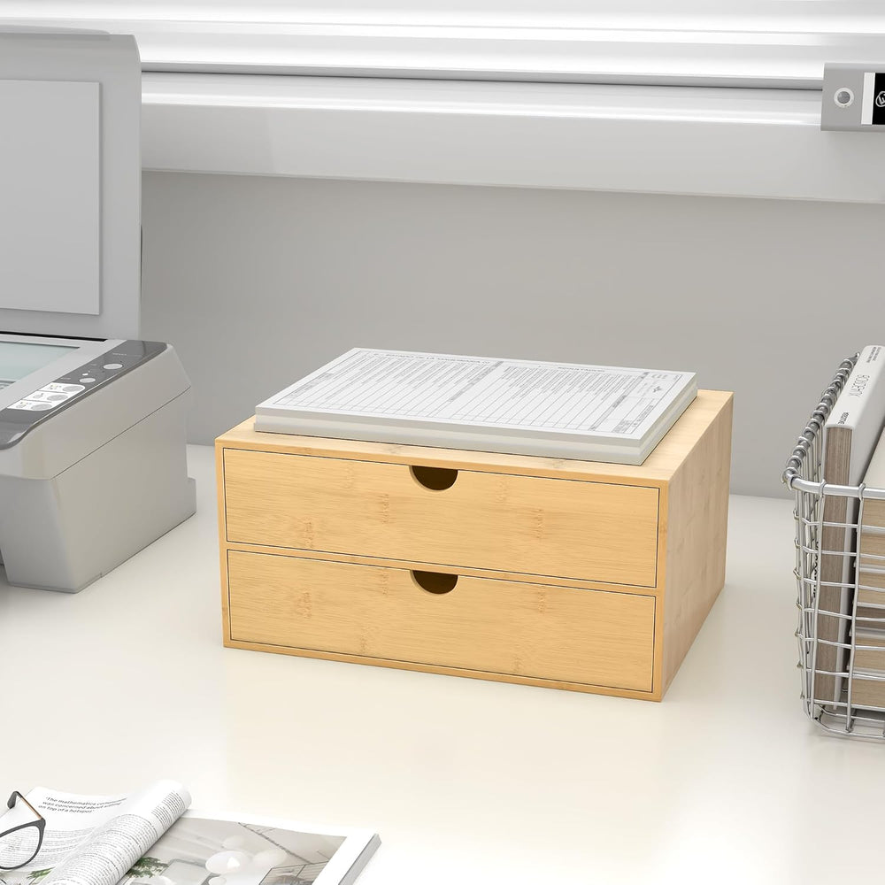 Bamboo Desk Drawer Organizer, Large Desktop Organizer with Drawers Tabletop S...