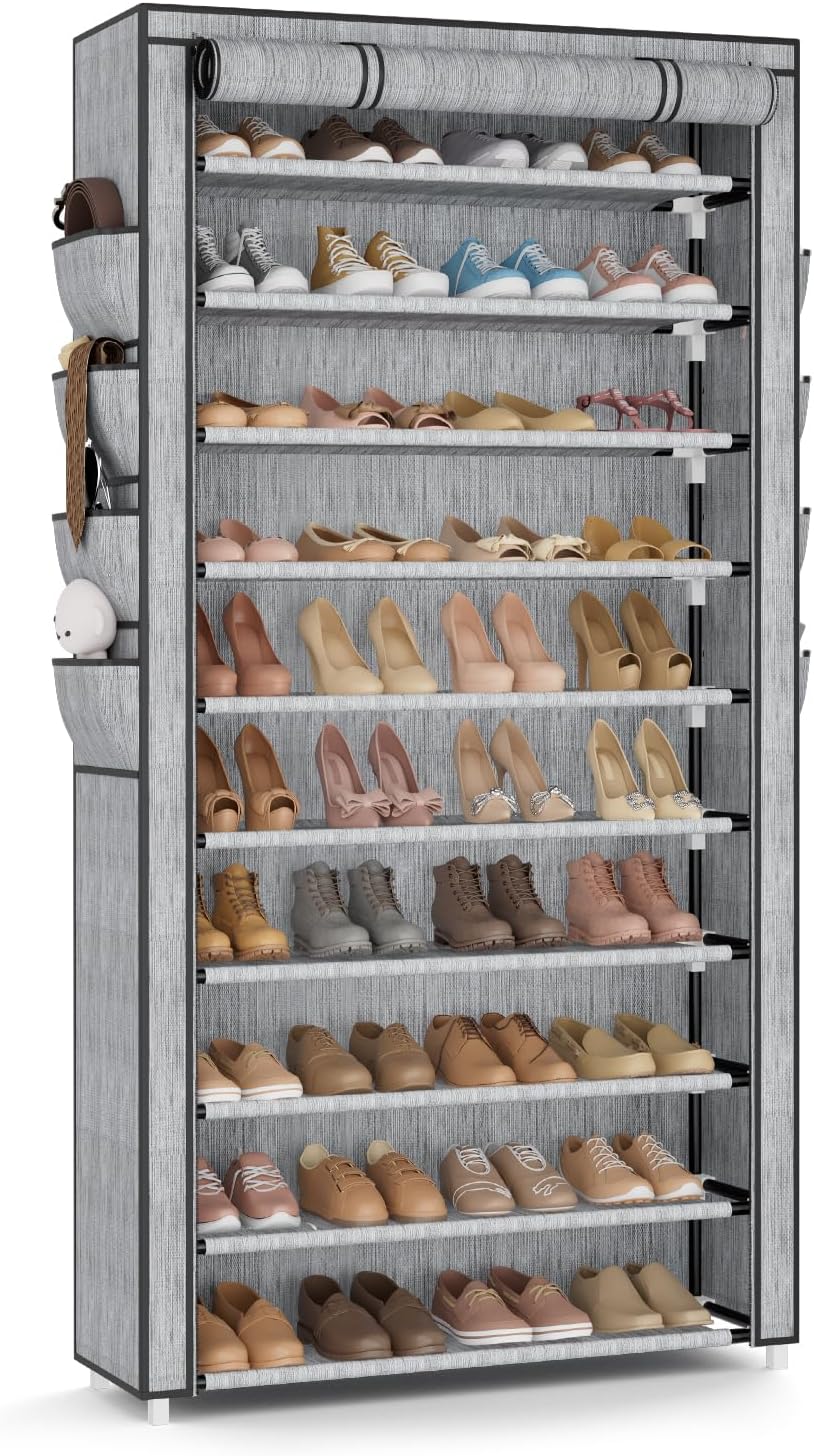 VTRIN Tall Shoe Rack with Cover, 10 Tier Shoe Organizer Storage for 50-55 Pai...