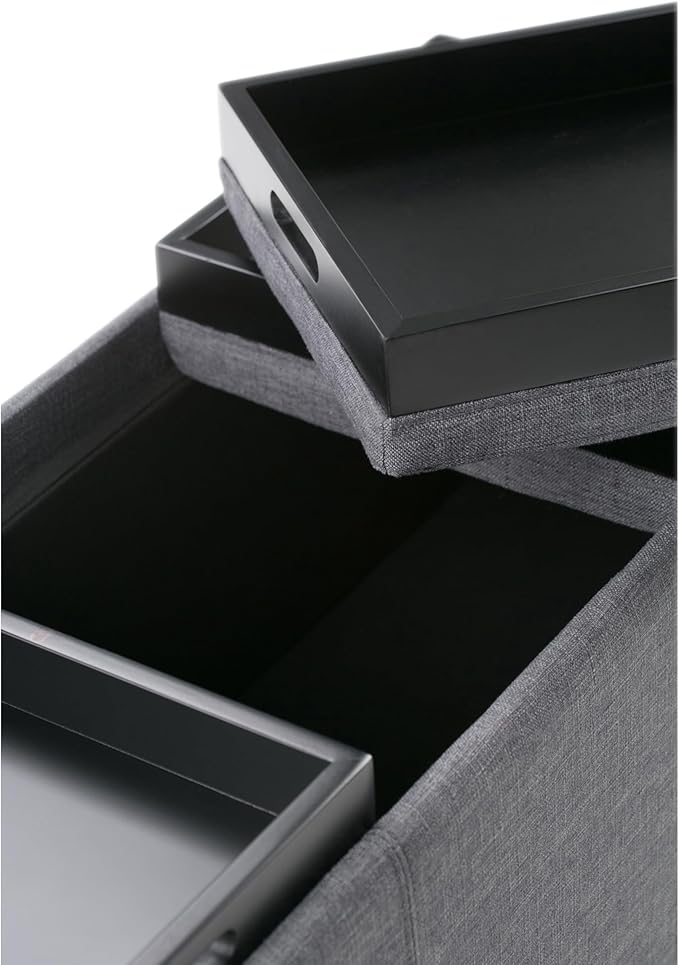 SIMPLIHOME Avalon 42 Inch Wide Contemporary Rectangle Storage Ottoman in Slate