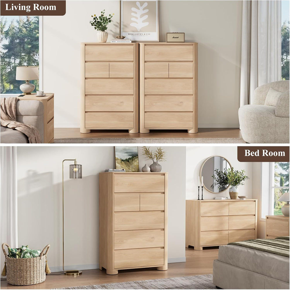 YANSNWO Natural 6 Drawer Dresser for Bedroom, 48" Tall Chest of Drawers