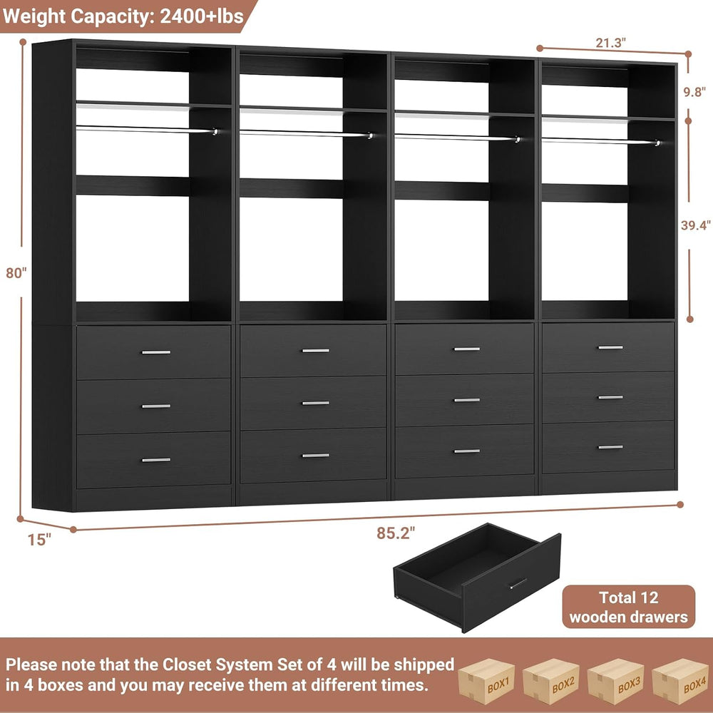 Besiost Closet Systems with 12 Wood Drawers, Closet System Set of 4