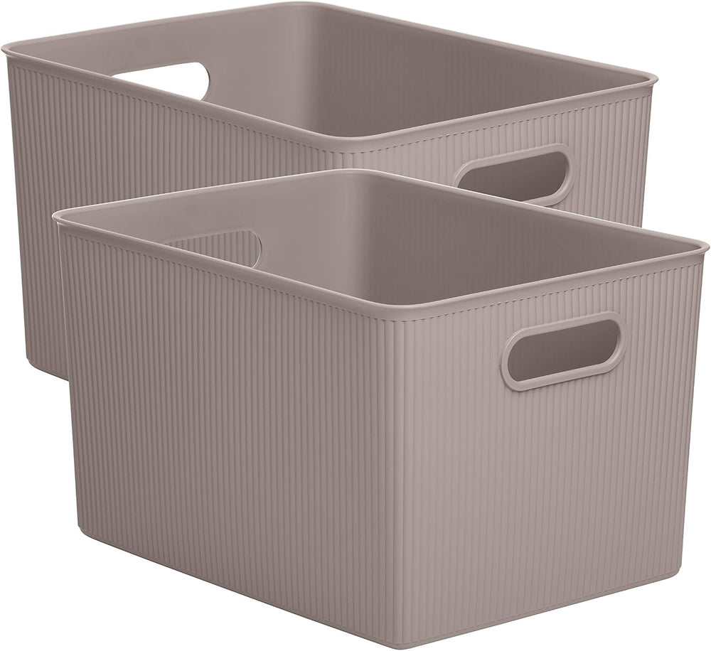 Decorative Plastic Basket Open Home Storage Bins Organizer, X-Large Taupe (2 ...