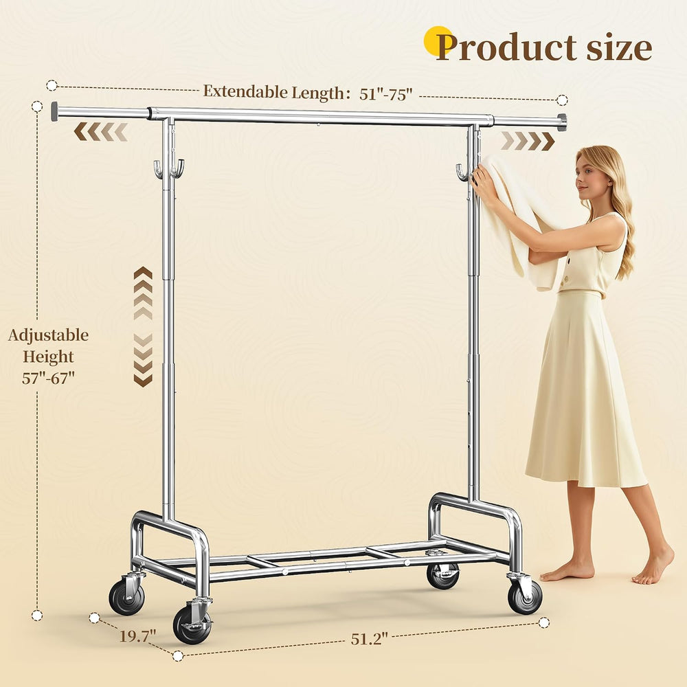 Raybee 75" Wide Clothes Rack with 4 Extra Hooks Heavy Duty Clothes Rack