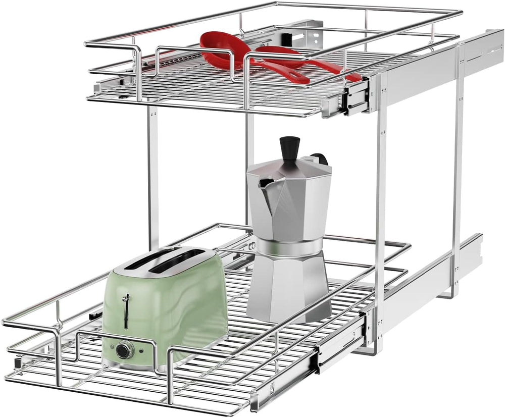 ROOMTEC Individual Pull Out Cabinet Organizer, 2 Tier Spice Rack Organizer