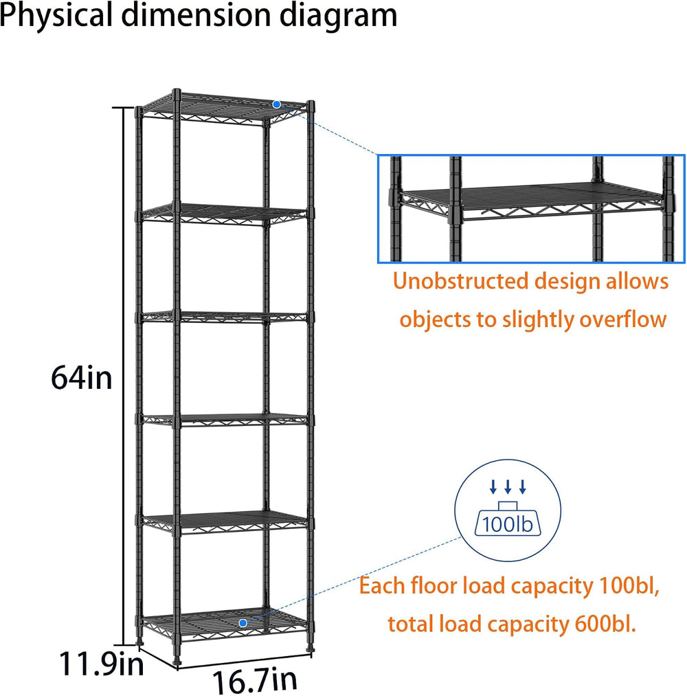 REGILLER 6 Wire Shelving Steel Storage Rack Adjustable Unit Shelves for Laund...