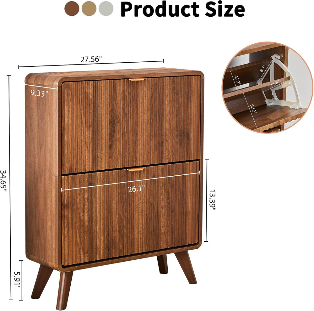 RARZOE Fluted Shoe Cabinet for Entryway, 27.5''Walnut