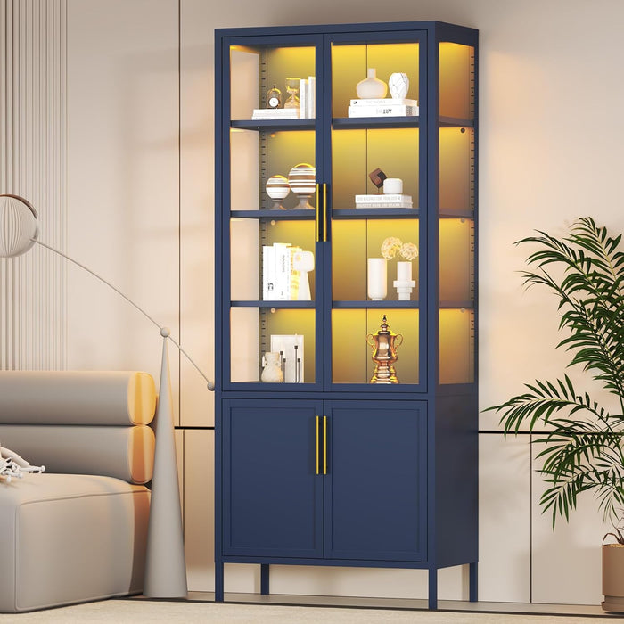 6-Tier Glass Display Cabinet with 13 Color Lights, 67" H