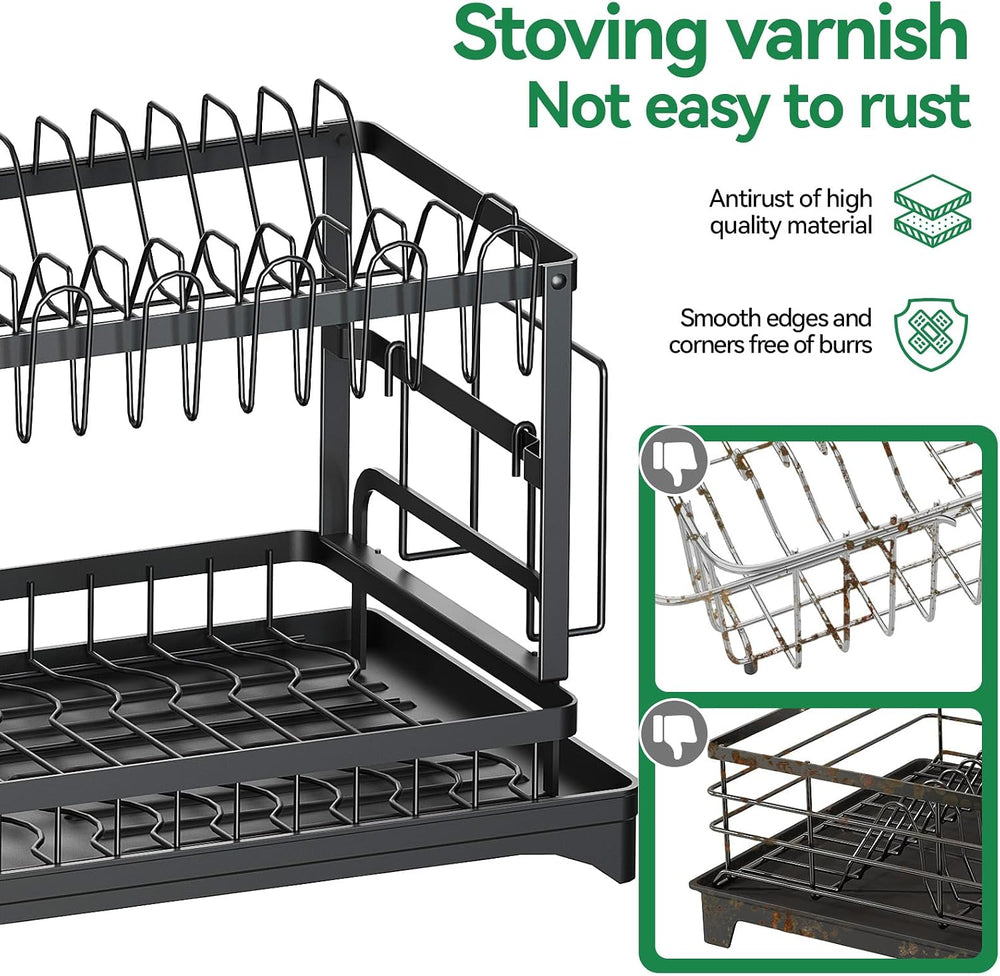 2-Tier Dish Drying Rack with Drainboard, Sink & Countertop Metal Dish Rac...