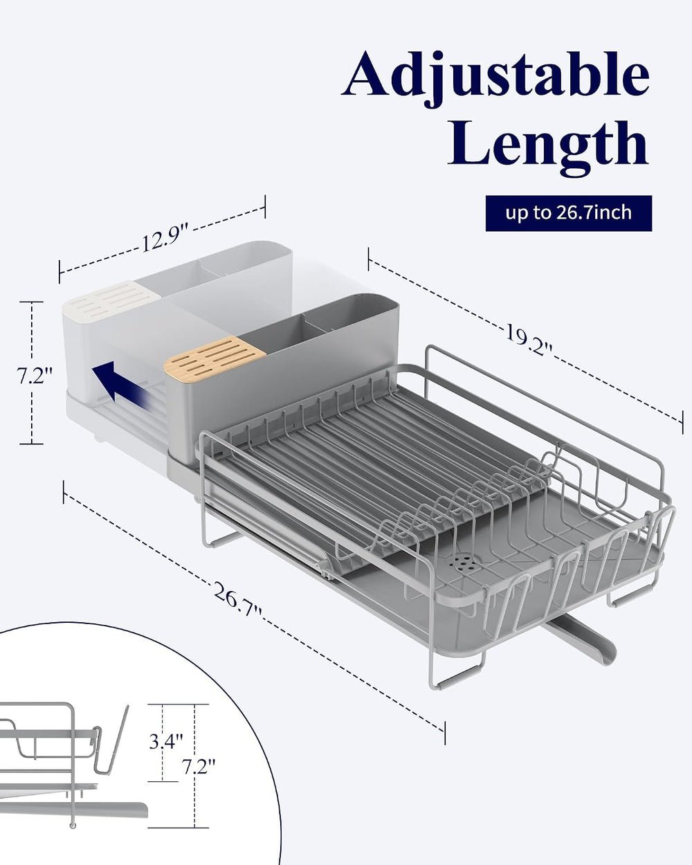 Kitsure Extendable Dish Drying Rack, 19.2"-26.7" L x 12.9" W, ...
