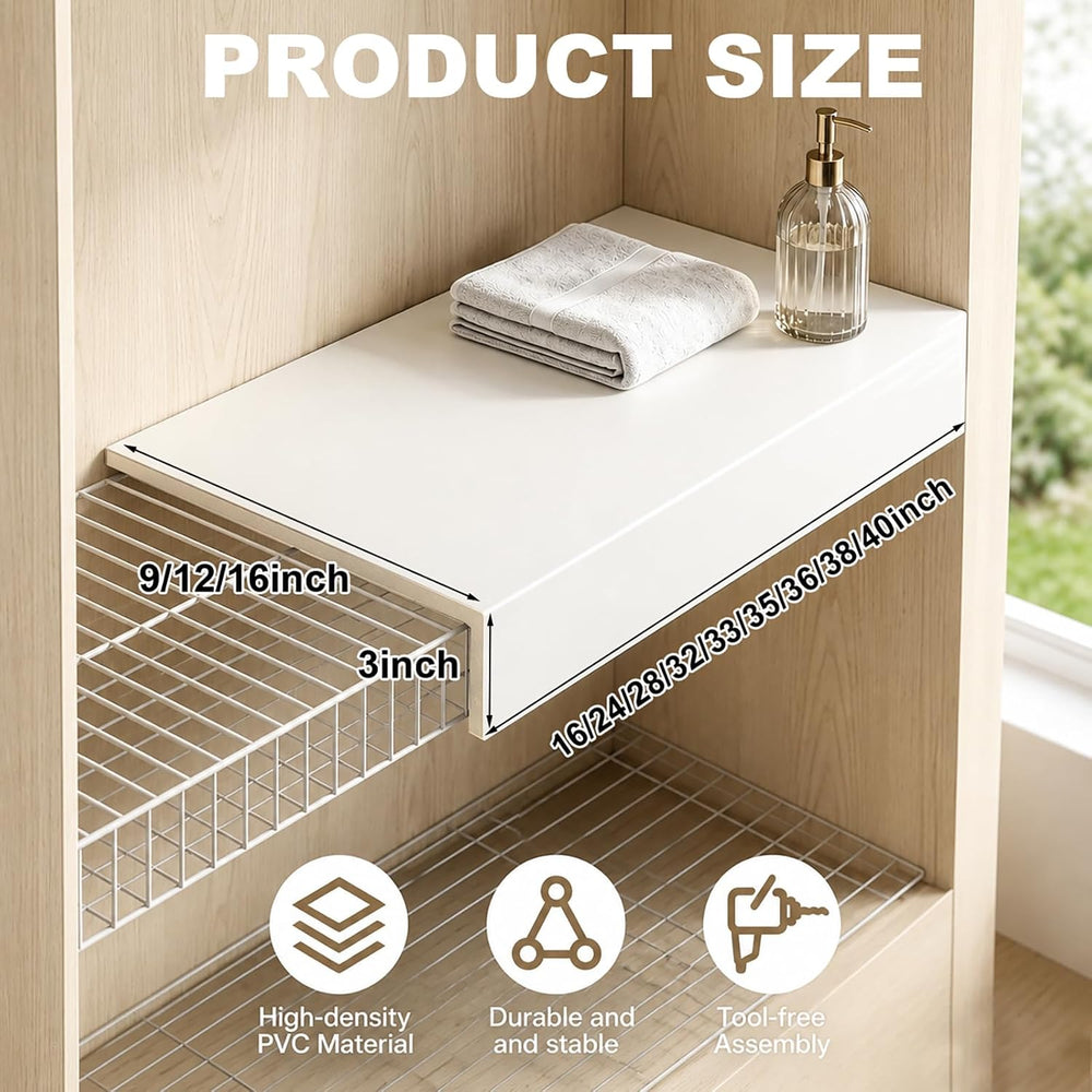 5 PCS Wire Shelf Covers PVC 28x12x3 inch for Pantry (Light Luxury White)