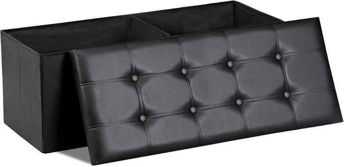 SUPER DEAL 43 Inch Folding Storage Ottoman Bench, Faux Leather Storage Chest Shoes Bench with Divider Padded Seat Couch Footrest for Bedroom Entryway, 660 lbs Capacity 43"x 15"x 15", Black