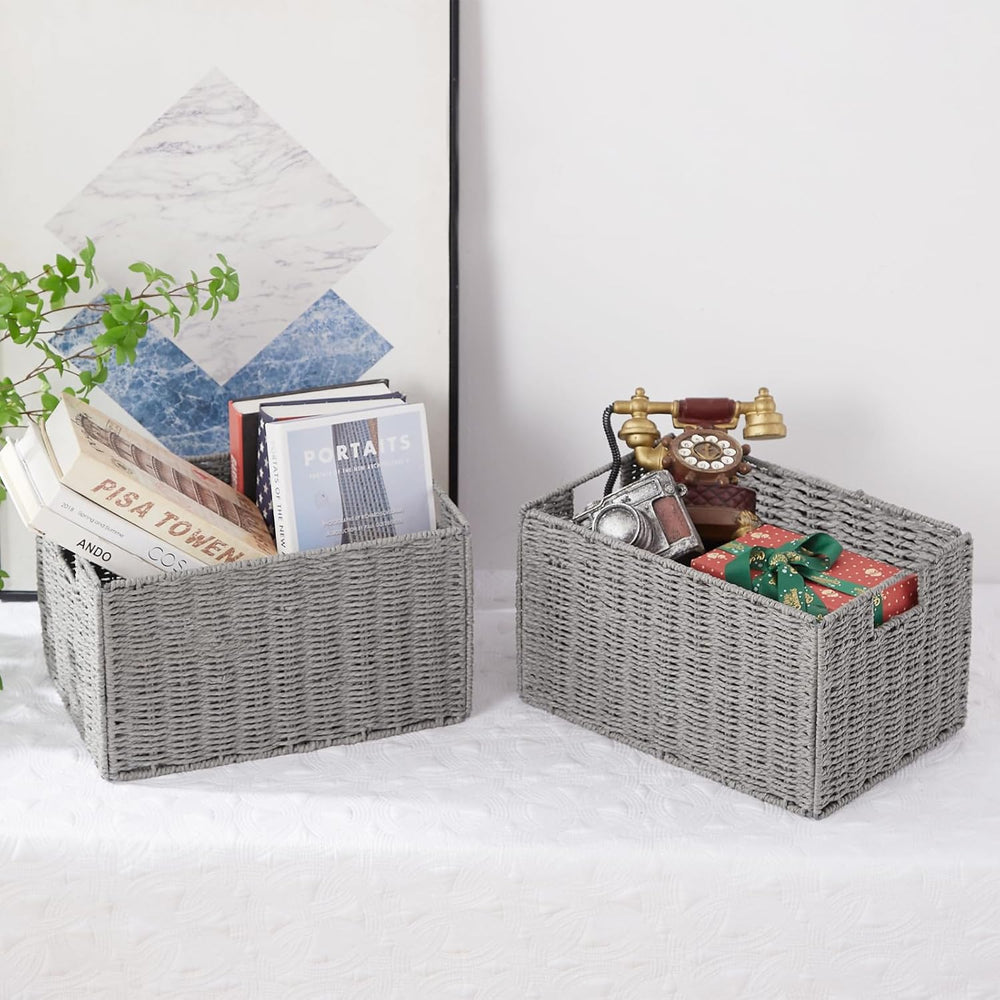 Vagusicc Wicker Storage Basket, Set of 2 Hand-Woven Paper Rope Wicker Basket,...