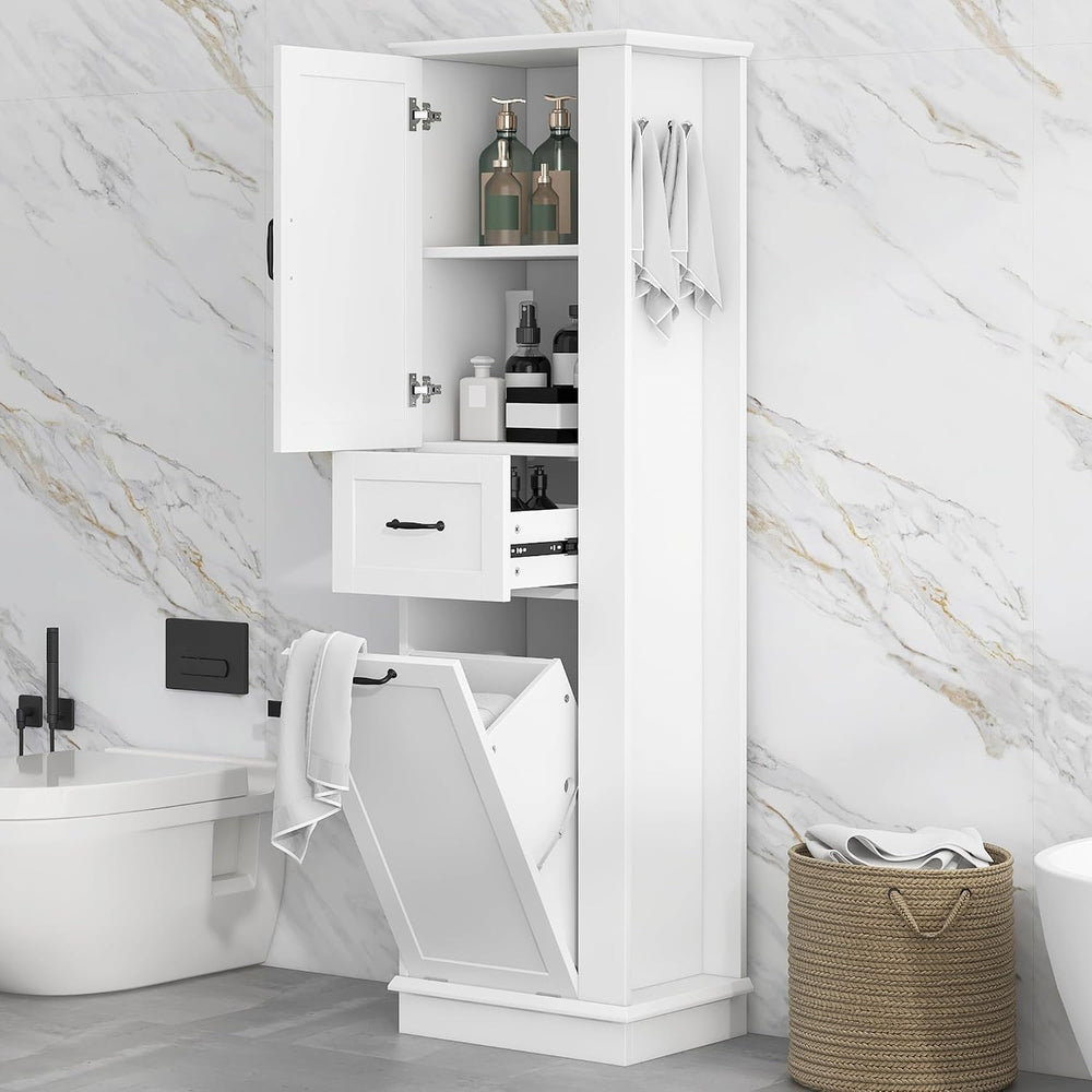 LUMISOL Tall Tilt-Out Laundry Cabinet, Narrow Bathroom Storage Cabinet with H...