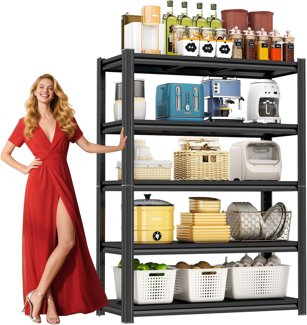 5-Tier Kitchen Storage Shelves, 71.2" H Adjustable Metal Shelving Unit w...