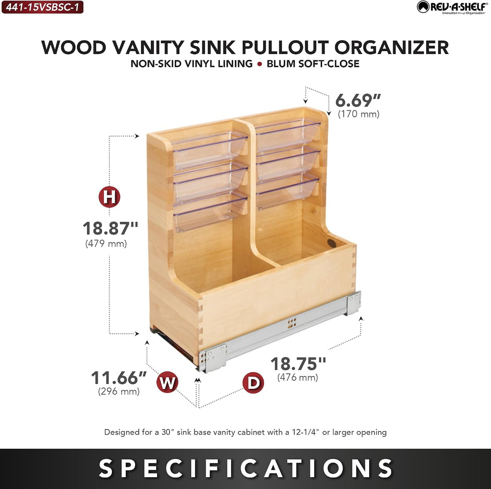 Rev-A-Shelf 30" Wood Vanity Sink Pullout Organizer Cabinet Storage with ...