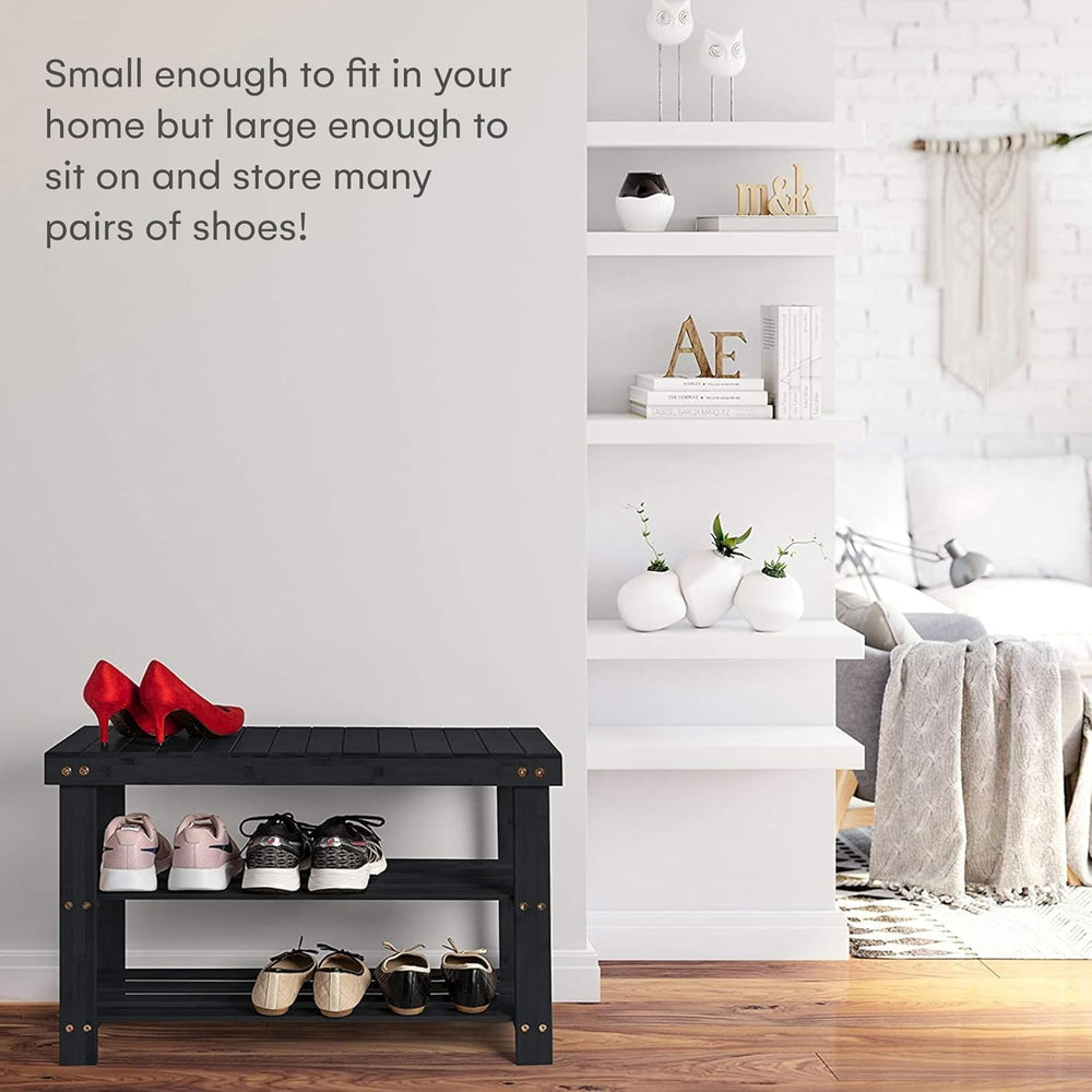 Bamboo 3 Tier Shoe Rack Bench, Premium Shoe Organizer or Entryway Bench, Perf...