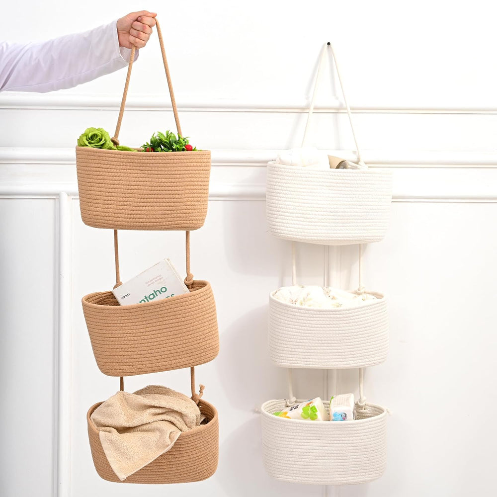 Hanging Decorative Baskets for Organizing 3-Tier Wall Basket Khaki