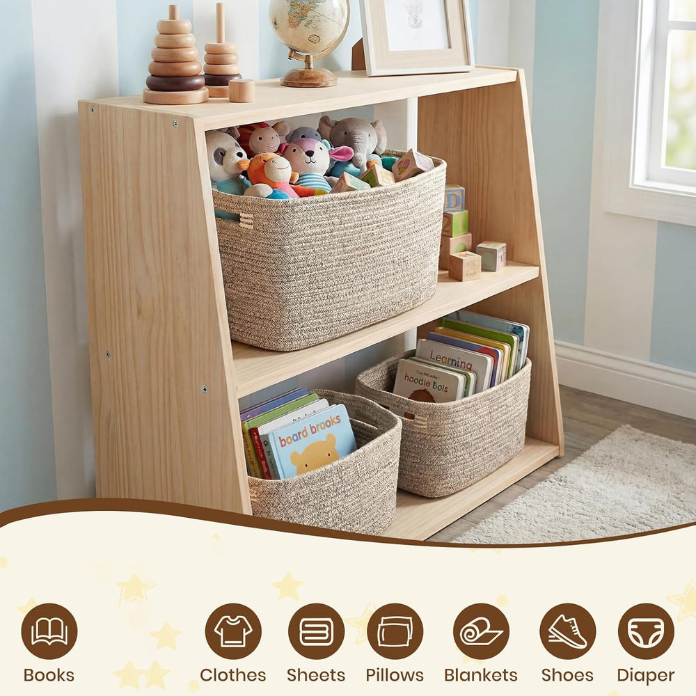 Storage Baskets for Organizing, 14 x 10 x 9” Closet Shelf Woven Baskets, Squa...