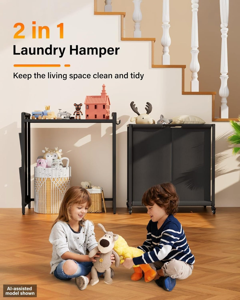 4 Section Rolling Laundry Sorter, Fabric Drawers & Pull-Out Car