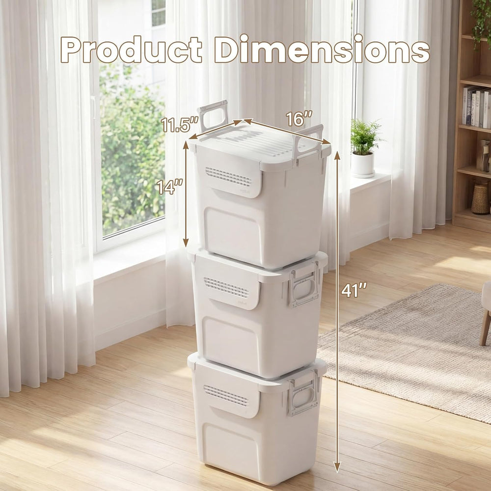 GOFLAME 3 Pack Plastic Storage Bins, 32QT Stackable Storage Containers with R...