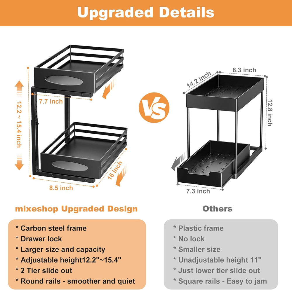 mixeshop Under Sink Organizer, 2 Tier Under Sink Organizers and Storage, Adju...