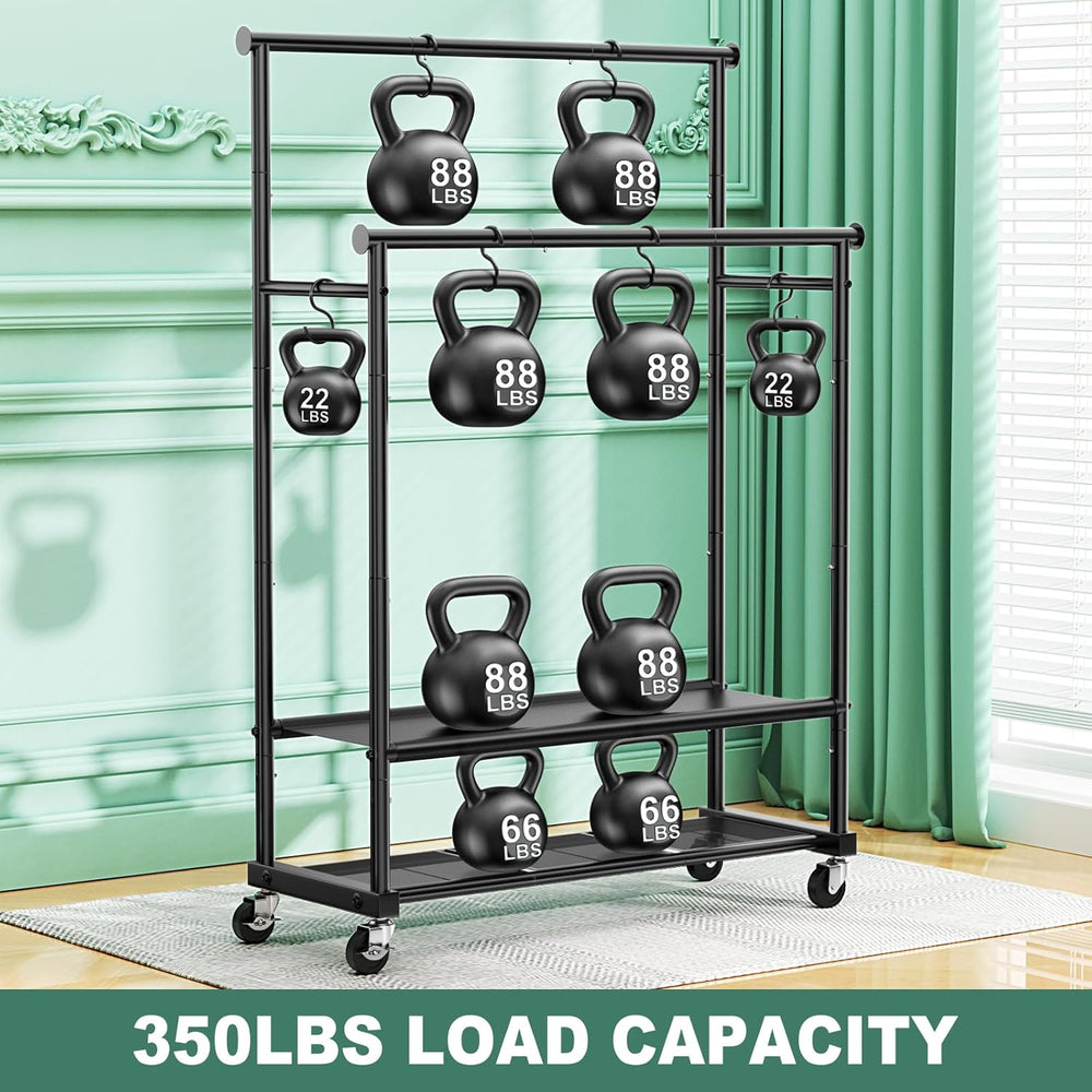 Double Rods Clothes Rack for Hanging Clothes, Heavy Duty Rolling Clothing Rac...