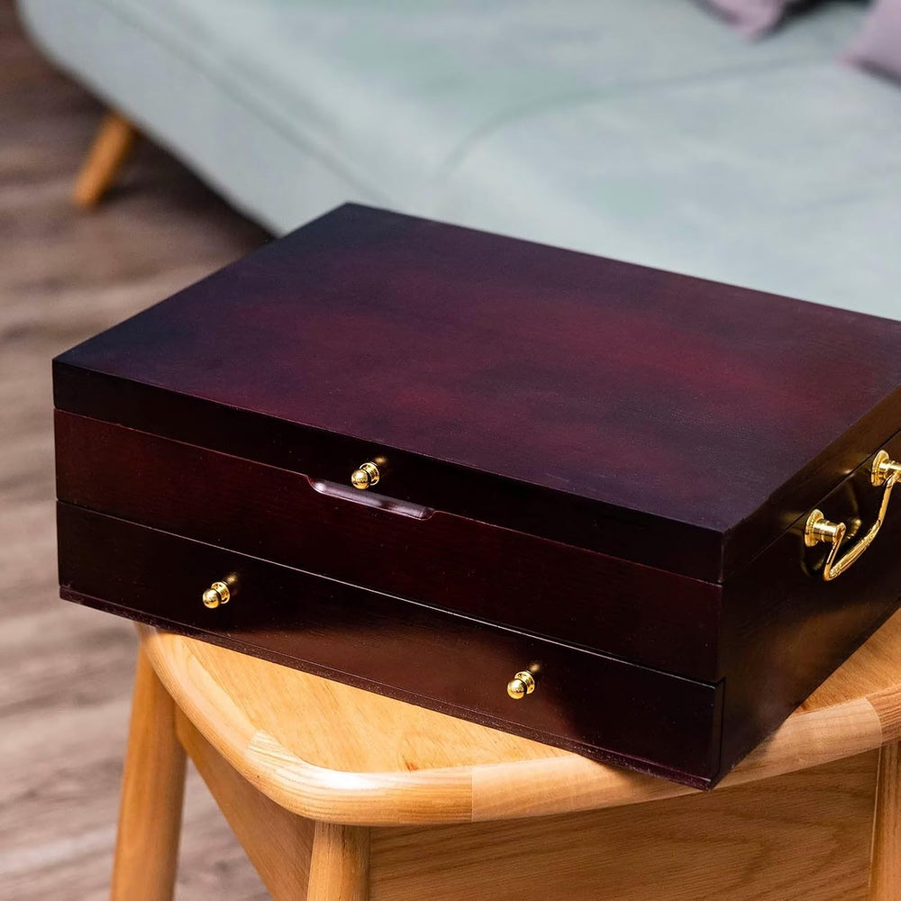 GENRICE Wooden Silverware Chest without Silverware Double-layer, Silverware B...