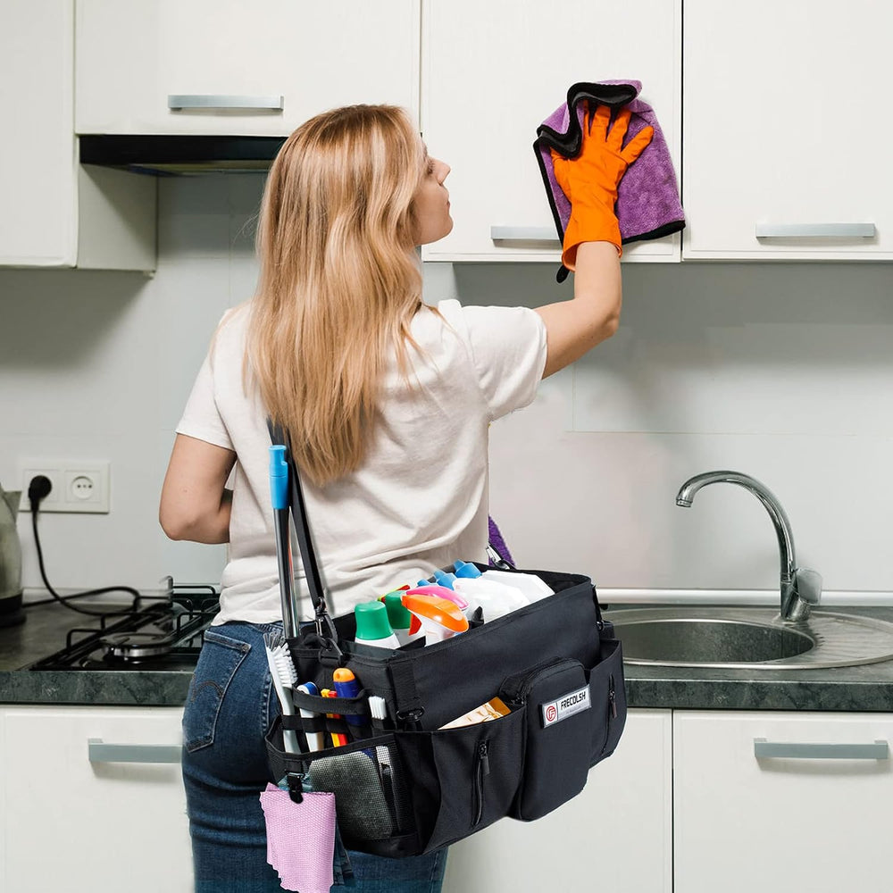 Cleaning Caddy for Cleaning Supplies,Large Cleaning Bag with Shoulder Strap
