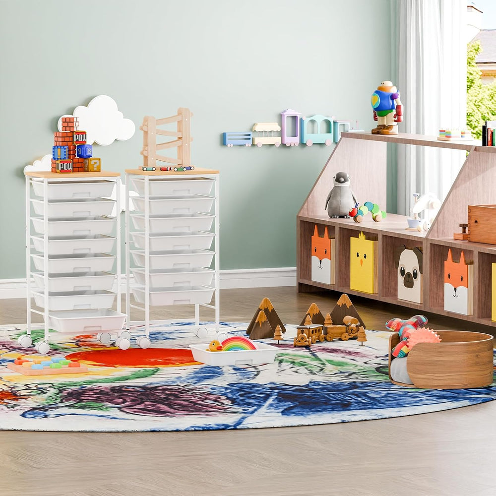 Ekisemio Rolling Cart with 8 Drawers, Storage Drawers Cart with Wooden Tablet...