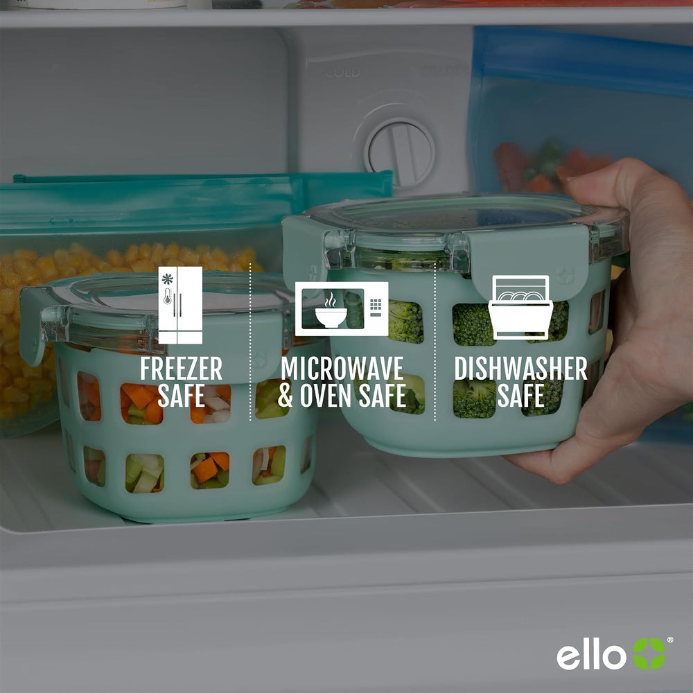 Ello Duraglass 2 Cup Glass Storage Containers with Lids, 4 Pack, Melon
