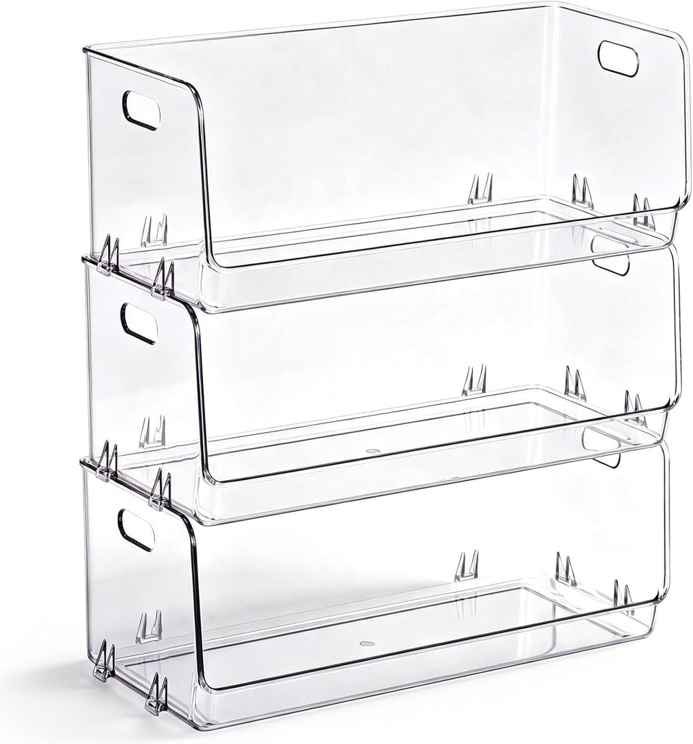 3 Pcs Stackable Storage Bins Open Front Clear Pantry Organizer