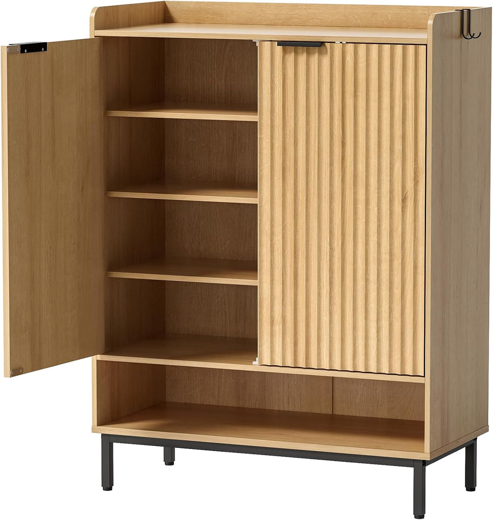 EYYTHUNG Fluted Shoe Cabinet with Doors, Large Wooden Shoe Storage Cabinet wi...