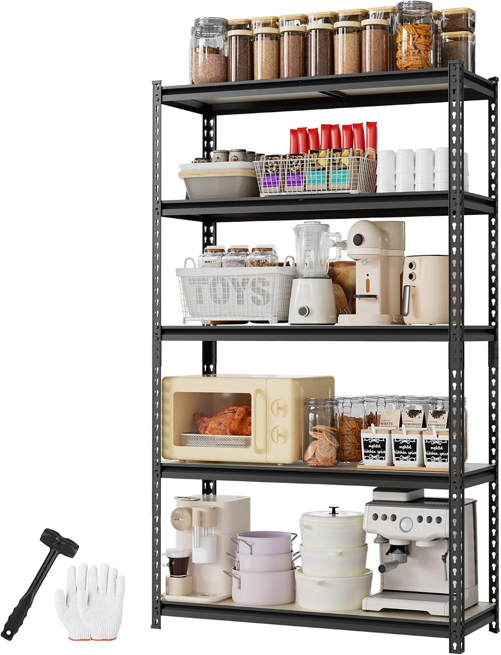 WORKPRO 2180LBS Capacity 5-Tier Black Shelving, 35.4”Wx11.8”Dx72”H