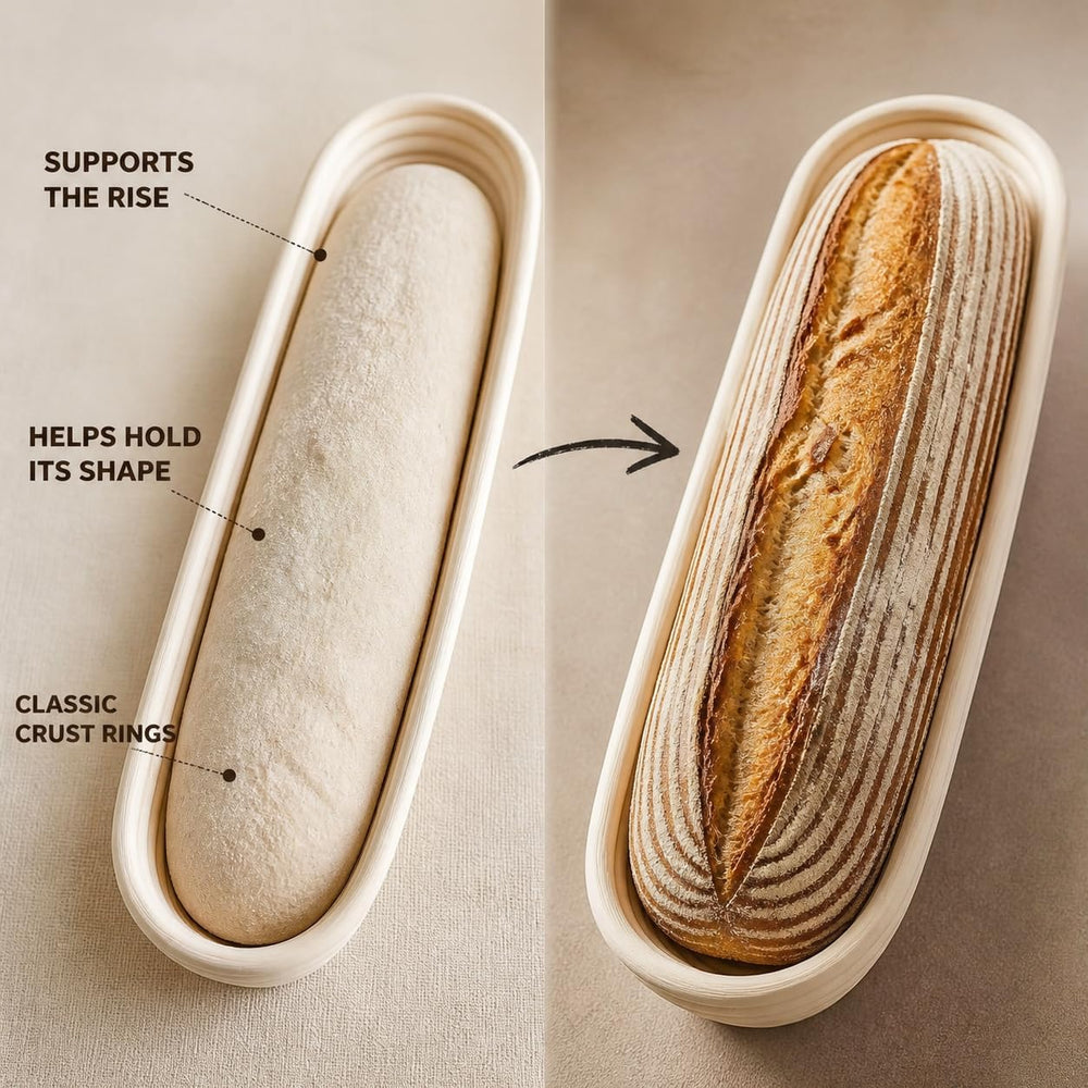 i-lan 2-Pack 22" Rattan Baguette Proofing Baskets for Sourdough Bread