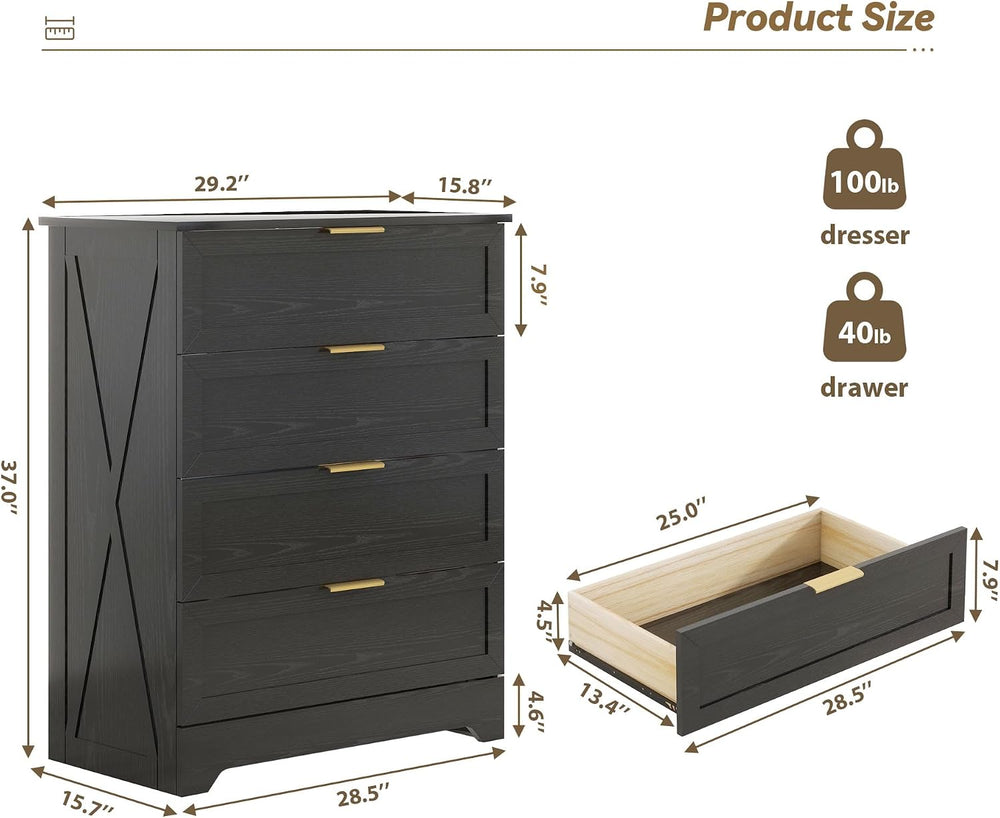 FTZxHKLX Modern Wide Wooden Chest of Drawers, Dresser for Closet, Black