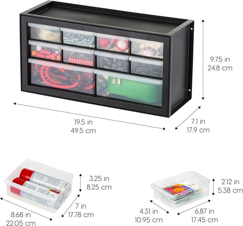 IRIS USA Plastic Storage Drawer Organizer, 10 Drawer Cabinet, 2 Pack, Black