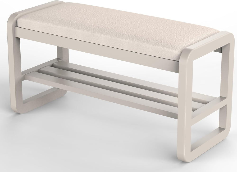 Solid Wood Shoe Rack, 2 Tier Shoe Storage Bench with Cushion Seat, 10 Pair Sh...