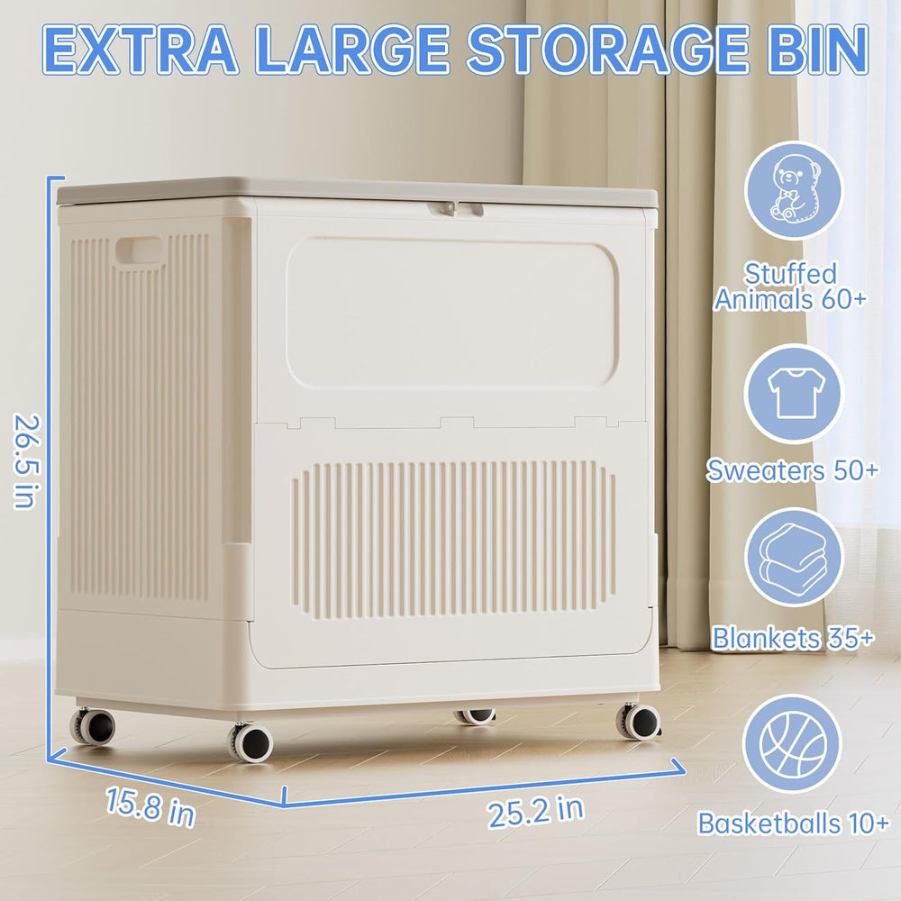 HAIXIN 130QT Large Storage Bin with Lid and Wheels, Cream White