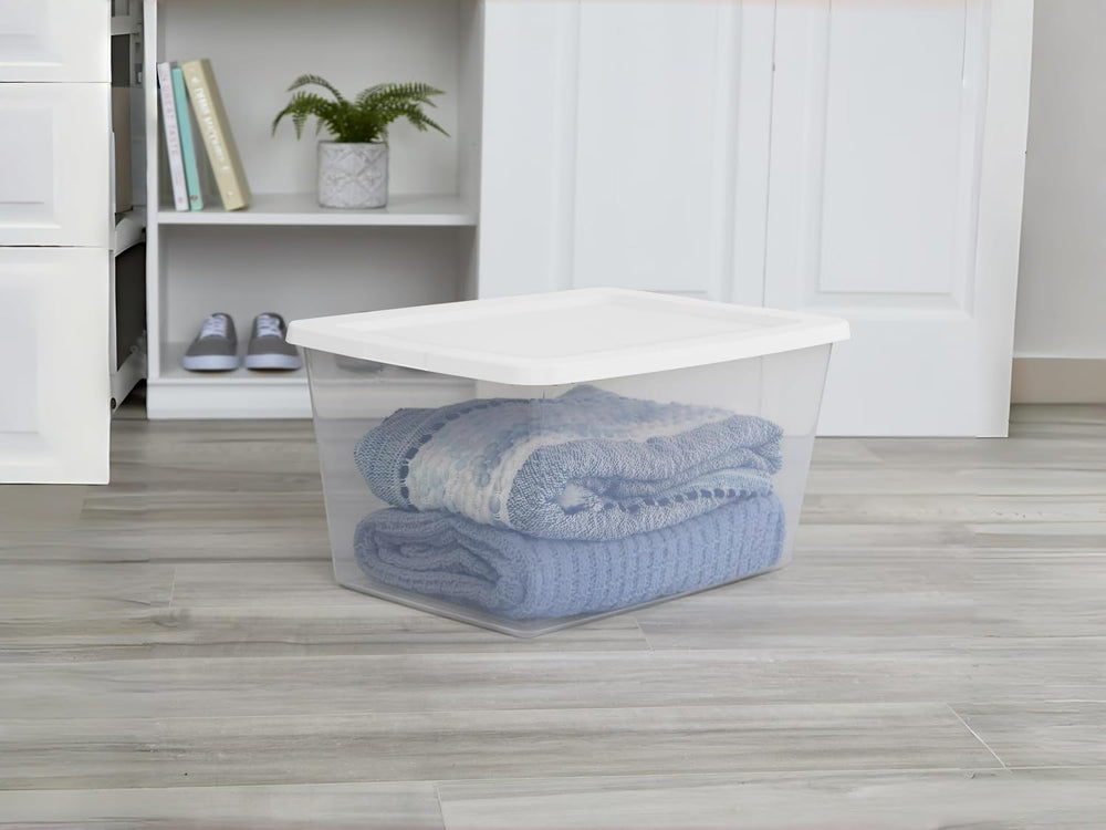 58 Qt Storage Bins with Snap-On Lids, 4-Pack Clear Plastic Stackable Totes