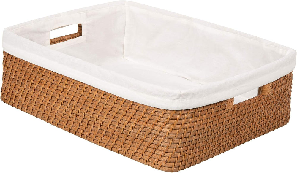 KOUBOO Laguna Rattan Shelf Basket with Liner,Wicker Storage Bin,Honey Brown