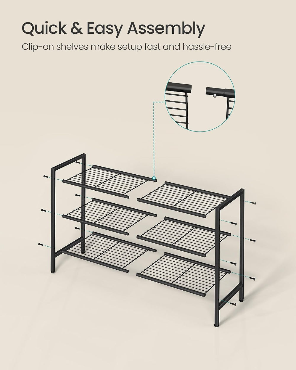SONGMICS 3-Tier Metal Shoe Rack, Vertical Shelf, Holds up to 16 Pairs