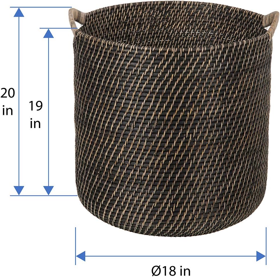 KOUBOO Laguna Round Rattan Storage Basket Large Black Wash Handles