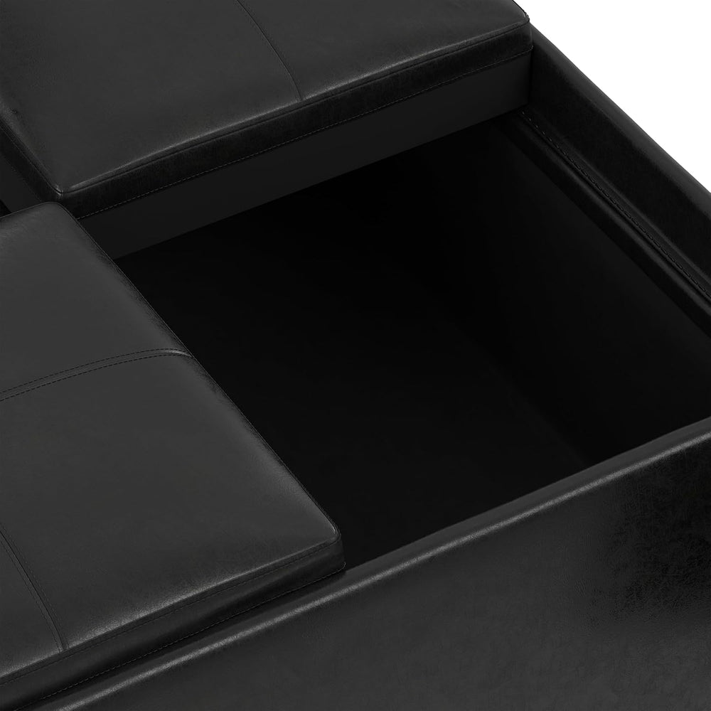 SIMPLIHOME Avalon 35" Wide Vegan Leather Square Storage Ottoman in Black