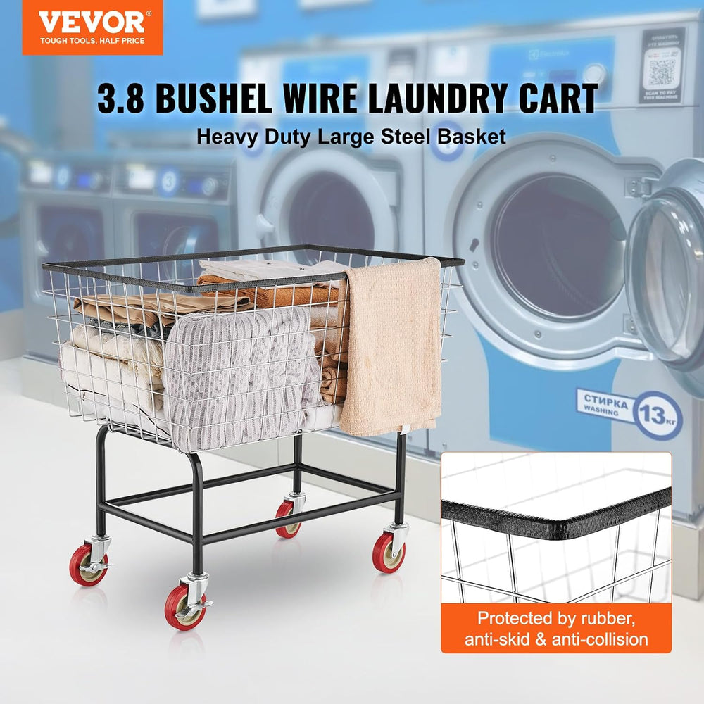VEVOR Wire Laundry Cart, 3.8Bushel Wire Laundry Basket with Wheels, 32.5'...