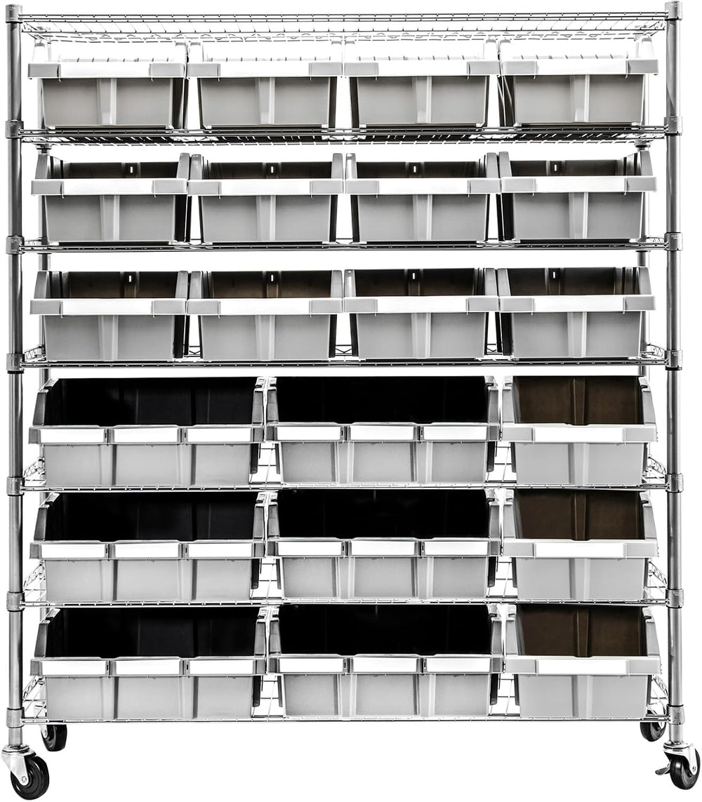 7-Tier NSF 21-Bin Steel Wire Shelving Rack, 48"W x 14"D x 56"H...