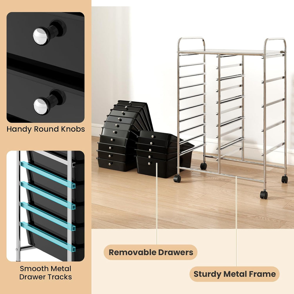 GOFLAME 15-Drawer Rolling Storage Cart, Multifunctional Art Craft Organizer C...